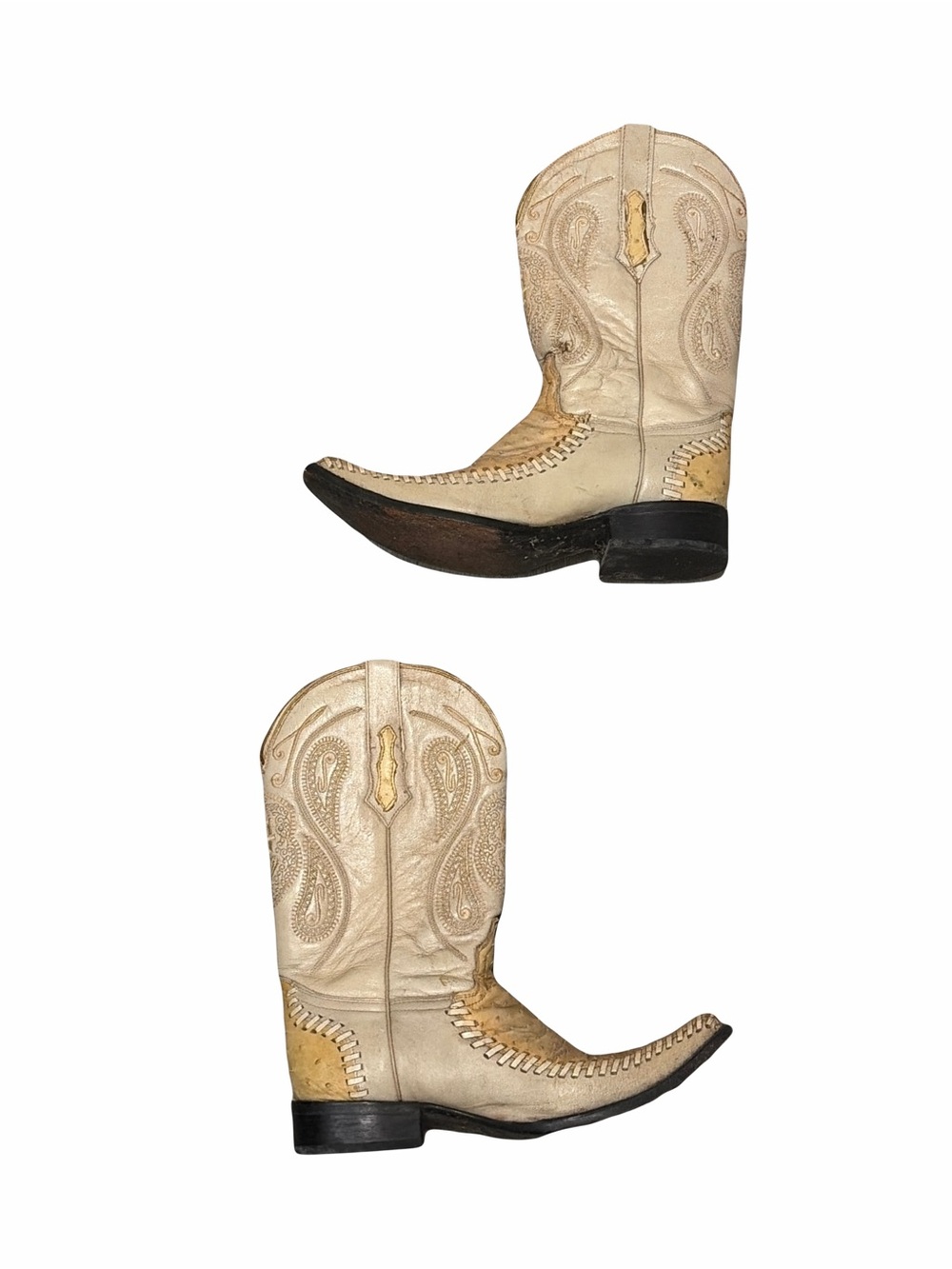 Vintage El General Women's Cream Ostrich-Style Embroidered Western Boots - Picture 4 of 6